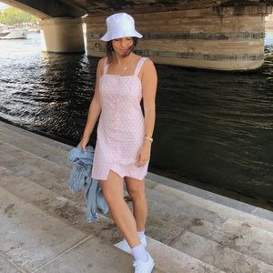 Pink polka dot mini dress